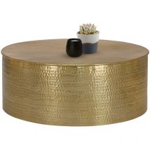 Womo-design - Table Basse Martelée de Salon, Table d'Appoint Ronde Artisanale, ø 90x37 cm, en Aluminium Doré, Design Oriental, Finition Martelée,