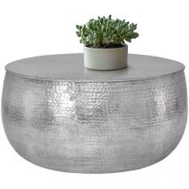 Womo-design - Table Basse Martelée de Salon - Table d'Appoint Ronde Artisanale ø 90 x 45 cm - Aluminium Argenté - Design Oriental - Finition Martelée