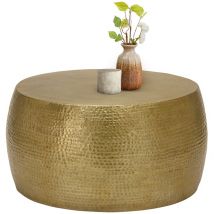 Womo-design - Table Basse Martelée de Salon, Table d'Appoint Ronde Artisanale, ø 90x45 cm en Aluminium Doré, Design Oriental, Finition Martelée,