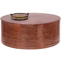 Womo-design - Table Basse Martelée de Salon, Table d'Appoint Ronde Artisanale, ø 90x37 cm, en Aluminium Cuivre, Design Oriental, Finition Martelée,