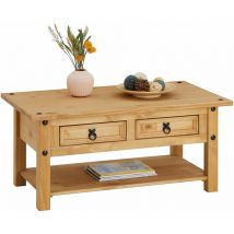 Idimex - Table basse en pin salsa style mexicain, avec 2 tiroirs