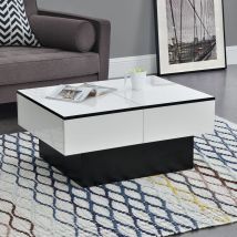 [en.casa] - Table Basse de Salon Lens avec 2 Espaces de Rangement 40 x 80 x 60 cm Noir Blanc Brillant