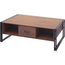 Décoshop26 - Table basse deux tiroirs et quatre compartiments de rangement 45x110x60 cm mdf en métal aspect chêne sauvage 040008425