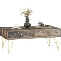 Homcom - Table Basse en Bois Table de Salon Grand Plateau et 2 Tiroirs Design de Luxe Élégant Décoration avec Lignes Dorées Peintes à La Main 110L x