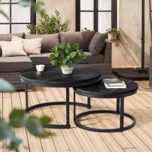 Hawthyhome - Table Basse En Bois, Tables D'Appoint Rondes Avec Cadre En Métal, Tables Basses Modernes Pour Salon,chambre,bureau,noir