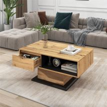 Fortuna Lai - Table basse en bois veiné, avec 1 tiroir et espace de rangement, 100x47x60cm, chêne + gris noir