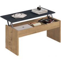 Table Oslo, panneau de particules et mélamine haute densité, couleur chêne doré et imitation marbre