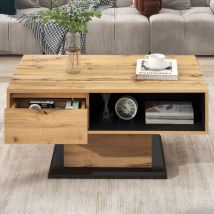 Eifson - Table basse fixe en grain de bois, tiroirs sans poignées, vide-poches et vide-poches arrière, rangement double face - Naturel