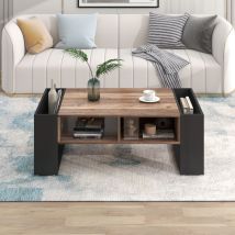 Okwish - Table basse en grain de bois, dotée d'un tiroir sans poignée, d'un compartiment de rangement et d'un compartiment de rangement arrière,