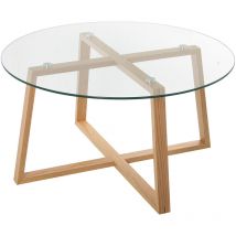 Table basse en verre, pieds en bois naturel, modèle en verre : 8 mm °78 x 41 cm, bois de chêne