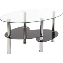 Table Basse en Verre Trempé Table de Salon avec 3 Etagères pour Salle, Salon, Chambre 90x50x43cm Transparent Noir