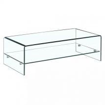 Table basse rectangulaire 110 cm en verre trempé avec étagère - ice