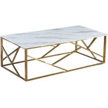 Homy France - Table Basse geomag Gold verre feffet Marbre Blanc 120x60x45 cm