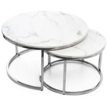 Homy France - table basse gigogne chrome verre marbre blanc