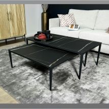 Pier Import - Table basse gigogne en céramique noire marbrée (lot de 2) lombardie