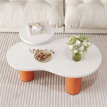 Hauss Spole - Table basse gigogne, plateau en mdf laqué et pieds en pvc, blanc + orange, table d'appoint de salon, b