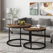 Hommoo - Table basse ronde, lot de 2, table basse de salon, table d'appoint ronde en boîte, 2 tables d'appoint rondes (marron) - RWTable basse