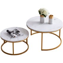 Moderner Runder Ausziehbarer Couchtisch - Metallrahmen, Platte Mit Marmormuster - Großer Tisch: 80 X 45 Cm, Kleiner Tisch: 60 X 33 Cm - Gold