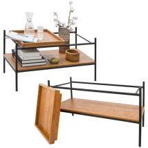 Dunedesign - Table Basse Industrielle avec Plateau en Bois 90x44x50 Table Café Rectangulaire