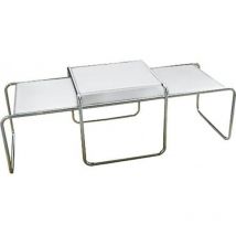 Privatefloor - Pack de 2 tables basses empilables - bois et acier - Lacky Blanc