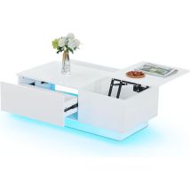 Jymtom - Rgb Led White Gloss Modern Table Basse - Élégant Et Pratique, Casier Dissimulé Avec Couverture Pliante Pour Le Salon