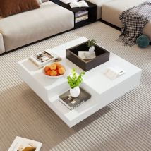 Hauss Spole - Table basse, led table de salon haute brillance, table d'appoint avec boîte de rangement amovible, blanc, 72 x 72 x 30 cm