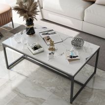 Table Basse Marbre Effet Blanc - Pierre Véritable - Meuble Cental Salon Rectangulaire avec Plateau Lisse Table de Café Extérieur Imperméable pour