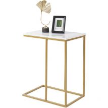 Table Basse Marbre - Table d'Appoint Carrée Scandinave Table de Chevet - Un Atout Gain de Place pour Salon Chambre Bureau - 45x30x55cm - Blanc et Doré