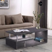 Retrok - Table basse moderne, finition gris ciment , éclairage led, table basse de salon, bureau