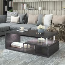 Table basse moderne, finition gris ciment, éclairage led, table canapé salon, bureau Okwish