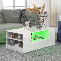 Table basse moderne, meuble de salon brillant, 2 tiroirs et 2 étagères, canapé, table basse, table d'appoint (95 x 53 x 37 cm)