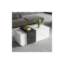 Table basse plaquée optique en marbre avec motif classique en marbre blanc, idéale pour le salon et le Bureau