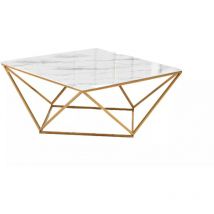 Homy France - Table basse alina plateau en verre marbré blanc pieds gold 80x80x45cm