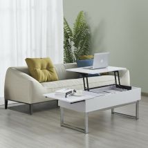 Table basse plateau relevable flower 110x55cm /Blanc et métal chromé/ 110x55x45