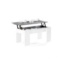 Table basse plateau relevable rectangulaire tara bois blanc et effet béton
