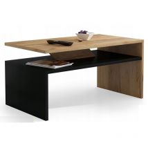 Dusine - Table basse - praia - Noir et finition bois avec rangement 90-50 cm