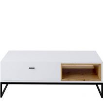 Loungitude - Table basse Baltesi 103, Blanc + Chêne Artisan, 42x65x120cm, Diamètre: 0, Stratifié, Angulaire