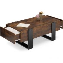 Table basse rectangle phoenix avec tiroirs 100 cm bois effet vieilli et noir