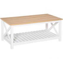 Homcom - Table basse rectangulaire dim. 116L x 60l x 48H cm étagère à lattes plateau imitation chêne clair mdf blanc