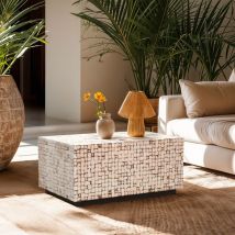 Table basse rectangulaire en bois artisanal incrusté Kala