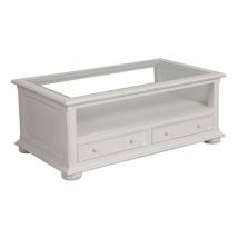 Table Basse Rectangulaire Plateau En Verre - Bois-MDF - Blanc - Interior's