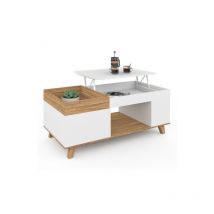 Table basse rectangulaire plateau relevable et plateau amovible avec coffre lola bois et blanc