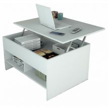 Beaux Meubles Pas Chers - Table Basse Relevable 90 cm Blanche 3 Niches