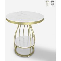 Table basse ronde 50x63cm en métal doré noir et marbre Neep xl - Gold