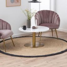 Furniture To Go - Table Basse Ronde 80x80x45 Cm En Marbre Blanc Et Pied Laiton