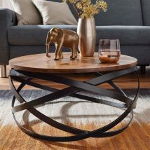 Table basse ronde design 60x30 cm en sheesham massif et métal