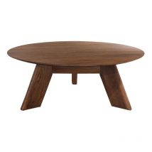 Meubletmoi - Table basse ronde en bois brun D.90 cm avec 3 pieds inclinés - zara