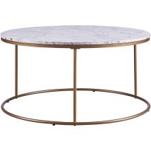 Teamson Home - Table basse ronde en bois effet faux marbre pieds métal doré laiton Marmo VNF-00075