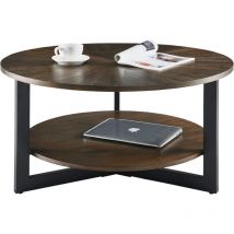 Bluedeer - Table basse ronde en bois massif, table de salon, table de canapé, structure en métal, table basse à 2 étages, table de salon, montage