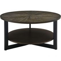 Bluedeer - Table basse ronde en bois massif, table de salon, table de canapé, structure en métal, table basse à 2 étages, table de salon, montage